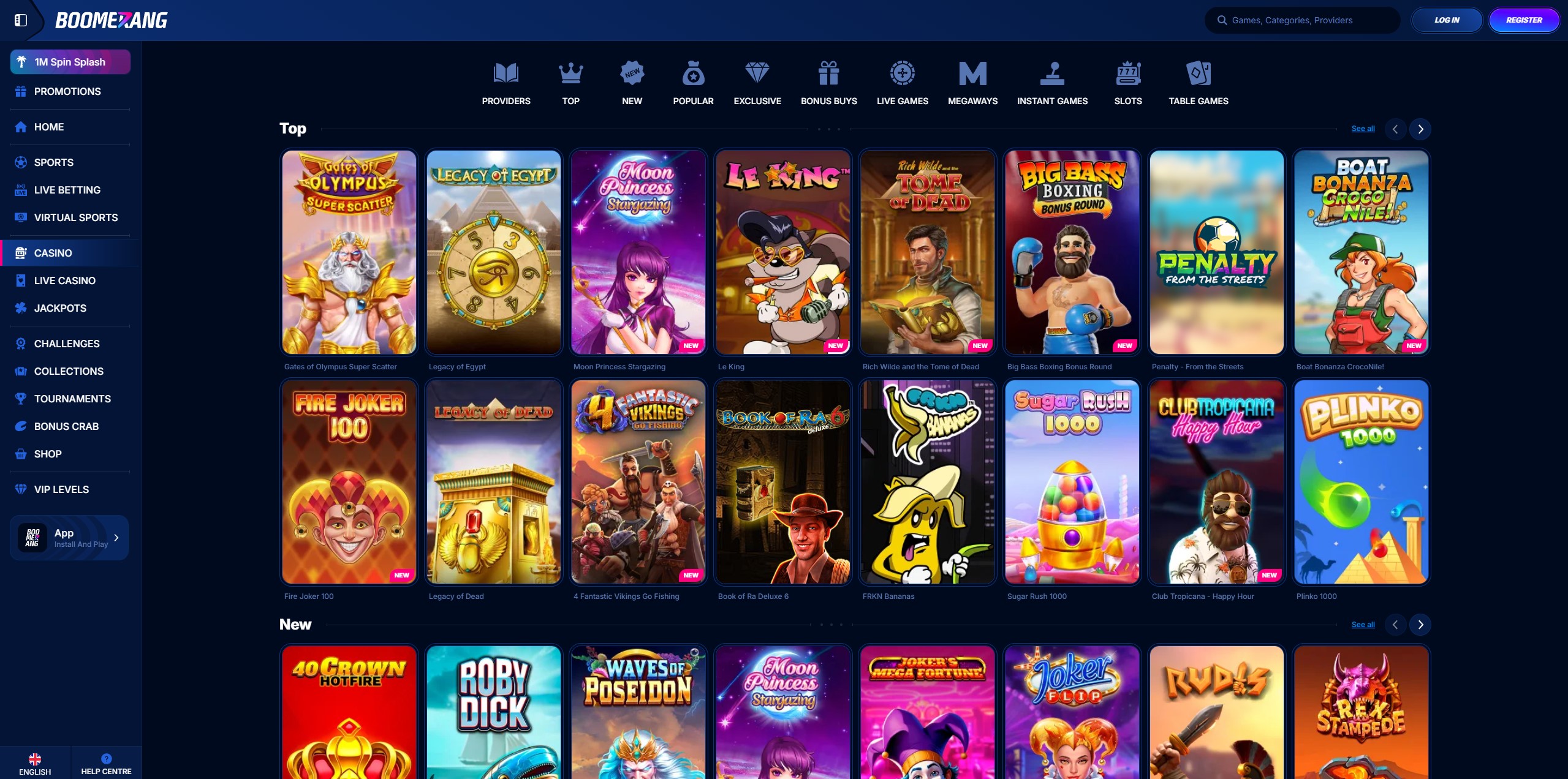 Vielfalt der Boomerang Casino Games auf dem Bildschirm